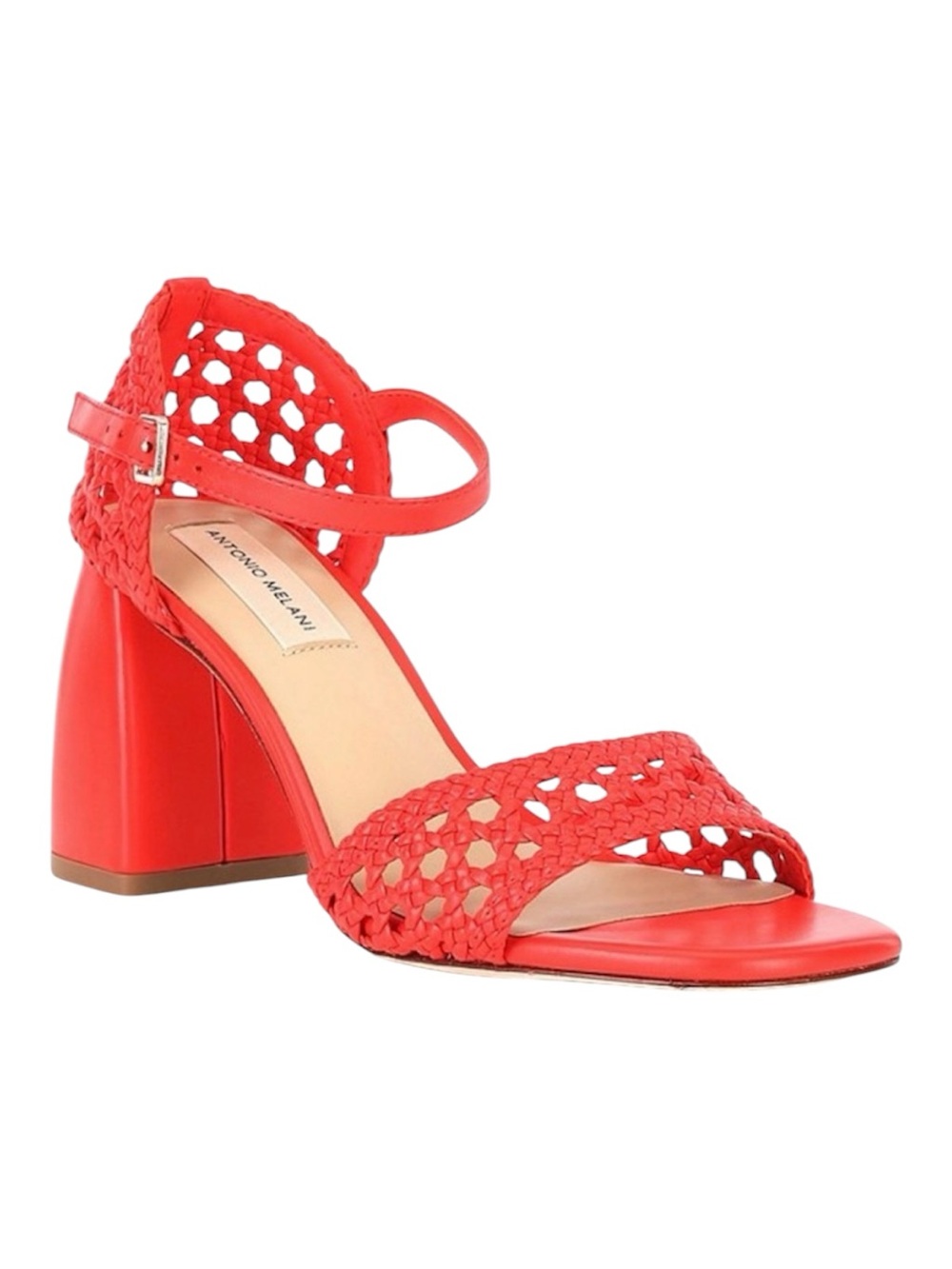Antonio Melani Gretel Red Woven Leather Block Heel Sandals NWOB 7.5
